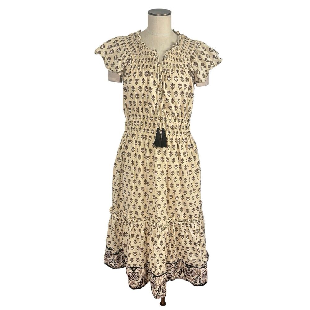 Philosophy Indira Floral Block Print Cream Tiered Maxi Ankle Dress Women Size XL - Picture 2 of 10